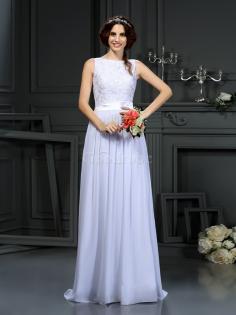 Robe de mariée avec chiffon de princesse ligne a encolure ronde avec sans manches