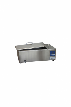 Labexpo Stainless Steel Water Bath features a 12L chamber with a temperature range of 5°C to 99°C, ensuring precise control. It includes a digital display, a timing function, and audio-visual alarms for safety. The durable stainless steel chamber resists corrosion, making it ideal for labs.