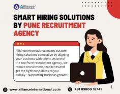 Alliance International makes custom hiring solutions come alive by aligning your business with talent. As one of the Pune recruitment agencies, we reduce recruitment headaches and get the right candidates to you quickly - supporting business growth. For more information visit www.allianceinternational.co.in/pune-recruitment-agency. ﻿#punerecruitment﻿ 