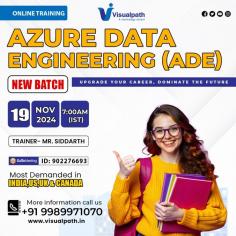 Join Now: https://meet.goto.com/902276693 Attend Online #New_Batch On #AzureDataEngineering (ADE) by Mr.Sidarth. Batch on: 19/11/2024 @7:00 AM IST Contact us: +91 9989971070 WhatsApp: https://www.whatsapp.com/catalog/919989971070 Visit: https://www.visualpath.in/online-azure-data-engineer-course.html