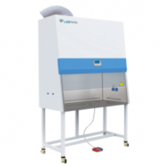 Labtron Class II B2 Biosafety Cabinet features a 420 mm (17-inch) maximum opening, 100% air exhaust, and ULPA filters with 99.999% efficiency. It includes a motorized anti-UV front window, UV lamp with timer, memory function for power failures, and inflow velocity of 0.53 ± 0.025 m/s.

