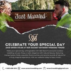 Make your special day unforgetable with S&S Ranch’s exclusive outdoor wedding venues. Enjoy a rustic elegance with natural beauty, featuring tranquil green fields, exquisite floral touches, and serene sounds of nature for a truly magical experience. Visit our website today to learn more!
