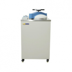 Labdex vertical autoclave 100L capacity features a stainless structure with a user-friendly hand-wheel door and electric heater operating at 0.23 MPa and 105–135°C. It is ideal for labs with an LED display. self-inflating seal safety valve alarm system auto power cut-off and microcomputer control.