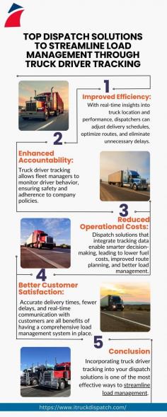 Truck driver tracking revolutionizes efficiency by providing real-time updates, enabling seamless dispatch solutions. With advanced technology, fleets can ensure precise load management, minimizing delays and maximizing productivity. Visit here to know more:https://jessewilson1508.wixsite.com/itruck-dispatch/post/top-dispatch-solutions-to-streamline-load-management-through-truck-driver-tracking