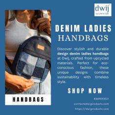 Discover stylish and durable design denim ladies handbags at Dwij, crafted from upcycled materials. Perfect for eco-conscious fashion, these unique designs combine sustainability with timeless style.

More info
Email Id-	contact@dwijproducts.com
Phone No-	8369051021	
Website-	https://dwijproducts.com/collections/bags
