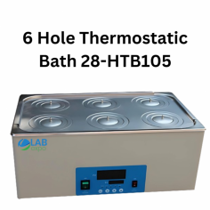 Labexpo 6 Hole Thermostatic Bath features an 18.6 L bottom heating bath with 6 holes, offering a temperature range of 5°C to 100°C. It includes a 3-digit display and multi-section programmed control for precise temperature management, with an electrolysis-treated sink and a cold-rolled outer shell.