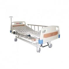 Medical Deals Two-Function Electric Hospital Bed features a durable steel frame with a protective coating, a detachable ABS headboard and footboard, and central-controlled silent castors. Supports up to 250 kg. Adjustable backrest and footrest angles enhance comfort. Net weight: 55 kg; Gross weight: 66 kg.