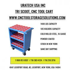 For machine shops and industrial facilities, having a reliable and spacious tool cart is essential for smooth operations. Uratech USA Inc., a leader in CNC tool storage solutions, presents the Tri Scoot, a heavy-duty CNC tool cart with the capacity to hold up to 105 tool holders. Designed for all major types of CNC holders—including CAT, BT, HSK, DV, NMTB, ISO, VDI, KM, and Capto—the Tri Scoot combines robust construction with thoughtful design, ensuring that your tools are well-protected, organized, and always within easy reach.
Built to withstand the demanding requirements of modern workshops, the Tri Scoot boasts impressive strength and mobility, with smooth-rolling castors and durable red nylon inserts to keep your tools secure. With a user-friendly assembly process and premium materials, this CNC tool cart is engineered to support your workflow and enhance productivity.
Tri Scoot CNC Tool Cart: Key Features and Benefits
1.	Impressive Capacity – Holds 105 CNC Tool Holders
o	With the ability to store 105 holders, the Tri Scoot offers ample space for CNC operators managing a diverse set of tools. This cart is compatible with all major types of CNC holders, including CAT, BT, HSK, DV, NMTB, ISO, VDI, KM, and Capto, ensuring a versatile solution for every workshop.
2.	Superior Construction – Cold-Rolled, Powder-Coated Steel
o	Constructed from 16-gauge cold-rolled steel, the Tri Scoot is built to withstand the wear and tear of industrial environments. Its powder-coated finish provides added protection against rust, scratches, and other wear, making it a durable addition to your workspace.
3.	Heavy-Duty Load Capacity – Withstands Up to 4000 lbs
o	Engineered to support up to 4000 lbs, the Tri Scoot is ideal for heavy-duty applications, providing the strength and stability needed to handle a large number of tools. Its robust design ensures safe storage and transport of valuable CNC tools.
4.	Enhanced Mobility with Industrial-Grade Castors
o	Equipped with smooth-rolling castors, the Tri Scoot glides easily over hard industrial floors, enabling fast and efficient movement between workstations. These high-quality castors are designed to handle rough surfaces, providing smooth transport for fully loaded carts.
5.	Protective Red Nylon Inserts
o	Each Tri Scoot tool holder slot is fitted with durable red nylon inserts that provide a snug fit and protect tool holders from scratches and impacts. These inserts are designed to extend the life of your tools, keeping them secure during storage and transport.
6.	Convenient Anodized Aluminum Handle
o	The Tri Scoot’s handle, crafted from anodized aluminum, offers a comfortable and durable grip for easy maneuvering. The anodized finish enhances the handle's resistance to wear, while its ergonomic design simplifies handling even when the cart is fully loaded.
7.	Additional Storage with Front and Bottom Trays
o	Designed with practicality in mind, the Tri Scoot features a front tray for smaller tools or frequently accessed items and a bottom tray for consumables and other essentials. These trays keep your workspace organized and ensure that everything you need is within reach.
8.	Quick Assembly in Six Simple Steps
o	With just six easy steps, you can assemble the Tri Scoot and have it ready for use in minutes. The straightforward setup process means less time assembling and more time putting your tool cart to work.
Fast, Efficient Shipping from New York – Serving North America and Worldwide
Conveniently stocked in New York, USA, the Tri Scoot is available for same-day shipping to destinations across the USA, Canada, and Mexico, ensuring timely delivery to customers who need a reliable CNC tool storage solution. Additionally, Uratech USA Inc. offers worldwide shipping, making it easy for machine shops around the globe to benefit from our premium CNC tool storage products.
Why Choose the Tri Scoot CNC Tool Cart by Uratech USA Inc.?
•	High-Capacity Design: Securely stores up to 105 tool holders.
•	Durable Steel Construction: Built from 16-gauge cold-rolled steel with a powder-coated finish.
•	Universal Compatibility: Supports CAT, BT, HSK, DV, NMTB, ISO, VDI, KM, and Capto holders.
•	Red Nylon Inserts: Protects tools during storage and transport.
•	Smooth Rolling Castors: Industrial-grade castors for easy movement on hard floors.
•	Ergonomic Handle and Added Trays: Anodized aluminum handle and front/bottom trays for extra storage.
•	Easy Assembly: Assembles quickly in six steps.
•	Rapid Shipping: Same-day dispatch across North America and worldwide availability.
The Tri Scoot is an exceptional investment for any CNC workshop, providing durability, versatility, and efficiency in one compact package. From large-scale machine shops to specialized manufacturing facilities, the Tri Scoot CNC tool cart is designed to support your operations with minimal downtime.
Order the Tri Scoot Today – Contact Uratech USA Inc.
Ready to bring the Tri Scoot to your workspace? Our team is here to help you select the perfect CNC tool cart to enhance your workshop’s organization and efficiency. For more information or to place an order, call 1-800-813-0537 or send an email to info@cnctoolstoragesolutions.com.
________________________________________
Invest in Reliability and Convenience with the Tri Scoot by Uratech USA Inc.
The Tri Scoot is engineered to keep your tools organized and protected, enabling faster workflow and greater productivity. Invest in a CNC tool storage solution that’s built for efficiency, durability, and ease of use. Contact Uratech USA Inc. today and discover how the Tri Scoot CNC tool cart can transform your workshop.
https://cnctoolstoragesolutions.com/collections/tri-scoot