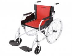 Abimed manual wheelchair has a loading capacity of 100 kg and weighs 13 kg. It's a fully foldable unit with an adjustable backrest for comfort and convenience. Equipped with a standing hand brake, it ensures safety and control for the user during mobility.