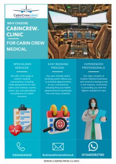 Infographic:- Why Choose CabinCrew.Clinic for Cabin Crew Medical

At CabinCrew.Clinic, we specialize in comprehensive medical assessments tailored specifically for airline cabin crew members. With over 20 years of experience and certifications from EASA and the UK CAA, our expert team is dedicated to ensuring your health and compliance with industry regulations.

Know more: https://www.cabincrew.clinic/
