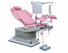 Abimed Gynecology Chair is ideal for obstetric exams and minor surgeries, offering adjustable height from 550 to 970. It features swing-out armrests and footrests for patient comfort, along with a tilting backrest for precise positioning. An adjustable lamp ensures optimal visibility during procedures.