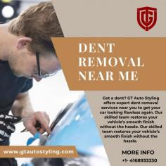 Got a dent? GT Auto Styling offers expert dent removal services near you to get your car looking flawless again. Our skilled team restores your vehicle’s smooth finish without the hassle. Drive in today, and let us make those dents disappear—quick, easy, and done right!

