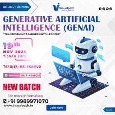 Join Now: https://meet.goto.com/414968061
Attend Online #Newbatch on #GenerativeAI (GenAI) by Mr. Pramod.
Batch on 19th November, 2024 @ 7 AM IST
Contact us: +91 9989971070
Visit our Blog: https://visualpathblogs.com/
WhatsApp: https://www.whatsapp.com/catalog/919989971070
Visit: https://www.visualpath.in/online-gen-ai-training.html