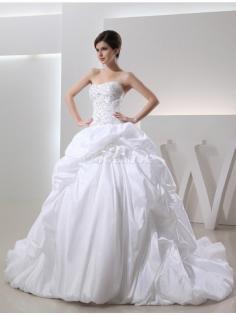 Robe de mariée longue cordon avec perle de traîne longue avec sans manches