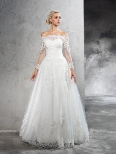 Robe de mariée longue naturel avec manche longue fermeutre eclair longueur au ras du sol