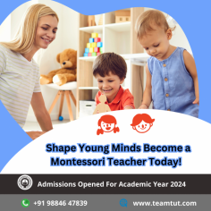 Be a trained Montessori teacher. We offer Montessori Teacher Training in Chennai for the primary age level. This is your first step in the journey to make a difference in the lives of many children. "

https://teamtut.com/home

