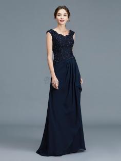 A-Line Ärmelloses Normale Taille Bodenlanges Brautmutterkleid aus Chiffon