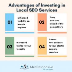 
Here are the benefits of investing in local SEO services! From increased online visibility to attracting more local customers, see how local SEO can help grow your business. https://www.medresponsive.com/services/local-search-optimization/