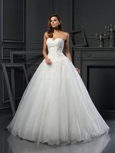 Robe de mariée longue avec zip de tour de ceinture empire de col en cœur avec perle