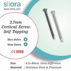 Cortical screw self-tapping finds application for the treatment of different types of fractures. These screws are applied to fix orthopedic plates to stabilize fractures. They are made having a self-tapping tip that ensures easy and quick insertion into the bone. They are crafted from premium-grade biocompatible materials, these screws ensure excellent biocompatibility and long-term durability. The cortical screw's precise thread pitch and cutting profile provide optimal grip and stability within the bone, promoting optimal healing and patient recovery. You can avail of these screws and other CE-certified trauma implants from Siora Surgicals Pvt. Ltd., a trustworthy orthopedic manufacturer in India. Visit for more information:-https://www.siiora.com/product/2-7mm-cortical-screw-self-tapping-stardrive/