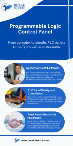 BurakElectric’s Programmable Logic Controller (PLC) Panels Manufacturer provide precise industrial automation control with advanced technology, real-time monitoring, and a durable design, boosting efficiency and minimizing downtime.