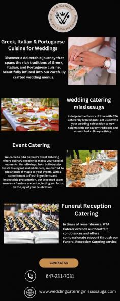 Elevate your wedding with GTA Catering's exquisite services in Mississauga. 
Create cherished memories with our expertise Book Now
