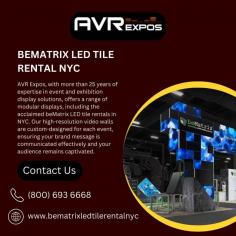 AVR Expos, with more than 25 years of expertise in event and exhibition display solutions, offers a range of modular displays, including the acclaimed beMatrix LED tile rentals in NYC. Our high-resolution video walls are custom-designed for each event, ensuring your brand message is communicated effectively and your audience remains captivated.
	