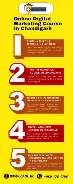 Looking to enhance your digital marketing expertise? Enroll in the Online Digital Marketing Course in Chandigarh at CADL! Our course is designed to help you master key digital marketing strategies like SEO, social media marketing, content marketing, and more. Learn from experienced professionals with flexible online sessions that fit into your schedule. Whether you're starting your journey or want to upgrade your skills, CADL provides hands-on training to help you excel in the digital world.

For more information, contact us at 9501761796 or visit https://cadl.in.