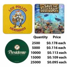 Get the huge selection of custom printed coasters, bar coasters, leather coasters, and stone coasters in New York. We offer a great selection of custom coasters in New York
