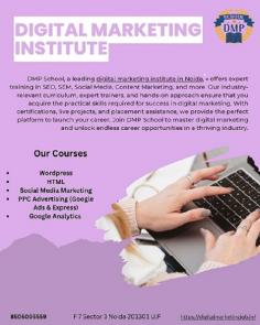 One of Noida's top digital marketing schools, DMP School is committed to equipping people with real-world experience and abilities that are applicable to the workplace. SEO, social media, content marketing, and other crucial facets of digital marketing are covered in our extensive courses. With the help of knowledgeable instructors, practical experience, and complete employment support, we equip students to succeed in the ever-changing digital world. DMP School is your doorway to a prosperous career in digital marketing, regardless of your level of experience or desire to advance your skills.