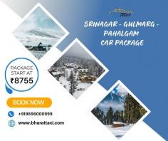 Discover the beauty of Kashmir with our Srinagar-Gulmarg-Pahalgam Car Hire Package! Explore serene lakes, snowy meadows, and breathtaking landscapes in comfort. Book your journey with Bharat Taxi today!