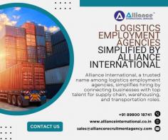 Alliance International, a trusted logistics employment agency, streamlines recruitment by providing access to skilled professionals for supply chain, warehousing, and transportation positions. For more information, visit: https://www.allianceinternational.co.in/logistics-recruitment-agencies/ #logisitcemploymentagencies