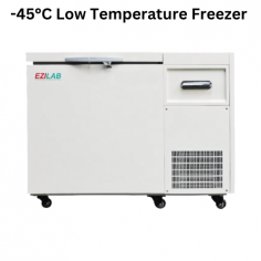 Ezilab -45°C low-temperature freezer offers a 58-liter capacity, a temperature range of -15 to -45°C, durable stainless steel chambers, and adjustable shelves. With sustainable cooling, intuitive handle design, and secure locking, it ensures energy efficiency, convenience, and safety.