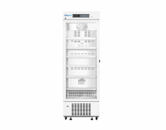 Advalab Single-Door Pharmacy Refrigerator ensures safe storage for drugs and vaccines with precise temperature control. 2-8°C and a 100-liter capacity It features a digital display, LED lighting, built-in alarms, a motorized glass door, CFC-free refrigerant, and a durable stainless steel interior.