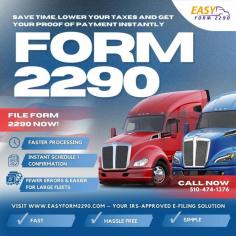 File Form 2290 online to report and pay HVUT for trucks over 55,000 lbs. Enjoy secure e-filing with instant IRS Schedule 1 approval and quick compliance.