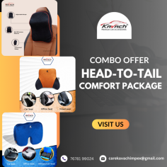 Transform your driving experience with the Ultimate Head-to-Tail Comfort Package for Your Car. This all-in-one package is designed to enhance comfort and support throughout your entire journey, offering premium accessories that cater to every need—from neck rest pillows to ergonomic seat cushions. Perfect for long drives, this package ensures that you enjoy a smooth, relaxed ride, alleviating any discomfort and providing the support your body deserves. Make your car a sanctuary of comfort with this thoughtfully curated collection of high-quality, stylish products. https://www.kavachauto.in/product/combo-offer-head-to-tail-comfort-package/