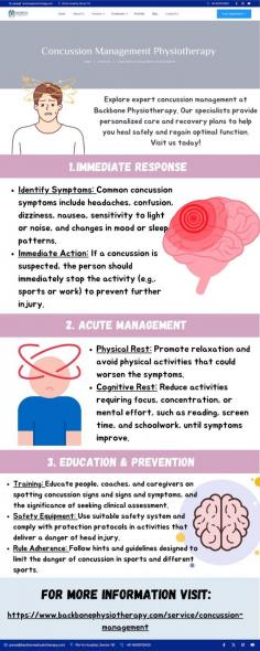 Experience specialized care with Concussion Management Physiotherapy in Gurgaon at Backbone Physiotherapy. Our expert team of physiotherapists focuses on comprehensive concussion management to help you recover safely and effectively. We offer personalized assessments and treatment plans tailored to your unique needs, addressing symptoms like dizziness, headaches, and cognitive challenges. Our goal is to enhance recovery, improve balance, and restore overall well-being. If you’re seeking a trusted Concussion Management Physiotherapist in Gurgaon, we’re here to support your journey to optimal health. Start your recovery with us today and regain control of your life!
Visit: https://www.backbonephysiotherapy.com/service/concussion-management