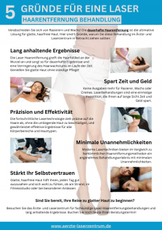 Entdecken Sie die 5 Vorteile der Laser Haarentfernung in dieser Infografik. Genießen Sie lang anhaltende Ergebnisse, sparen Sie Zeit und Geld und stärken Sie Ihr Selbstbewusstsein mit unseren fortschrittlichen, präzisen Behandlungen. Verabschieden Sie sich von Rasierern und Wachs - erleben Sie glatte, haarfreie Haut mit minimalem Unbehagen. Buchen Sie noch heute einen Beratungstermin und beginnen Sie Ihre Reise zu dauerhafter Schönheit!

https://aerzte-laserzentrum.de/dauerhafte-haarentfernung/