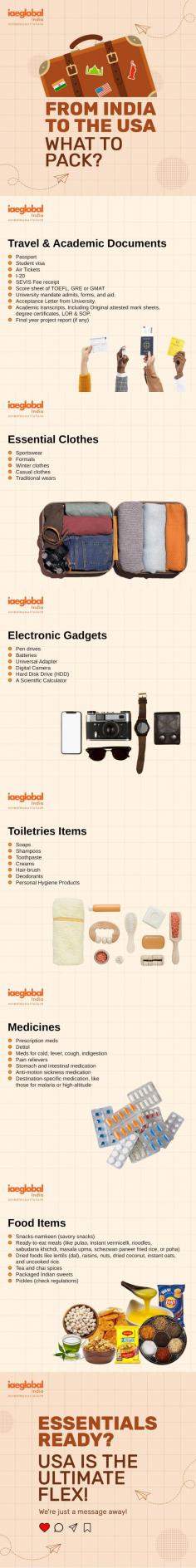 Plan your move from India to the USA with this ultimate packing guide. Essentials, clothing, gadgets, and cultural items to ensure a smooth transition! www.iaeglobal.in