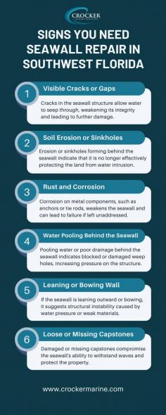 A seawall is crucial for protecting Southwest Florida waterfront properties, but damage can compromise its effectiveness. Signs you need repair include visible cracks, soil erosion, leaning or bowing walls, rust on metal components, water pooling behind the wall, or loose capstones. Addressing these issues promptly prevents costly replacements and protects your property from erosion and storm surges. Consult a professional seawall repair service to restore its strength and durability. Visit our website for more information!