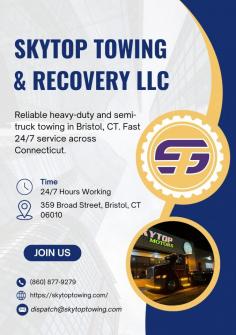 Skytop Towing & Recovery LLC is your trusted tow truck company in Bristol, CT, offering fast and reliable towing services 24/7. Whether you need truck towing near you or across Connecticut, our experienced team is here to assist. We specialize in light, medium, and heavy-duty towing, ensuring that all vehicles are safely transported. Count on us for professional service, timely response, and affordable rates, no matter your towing needs.
Visit Us:  https://skytoptowing.com/
Contact Us: (860) 877-9279
Email: dispatch@skytoptowing.com
Address: 359 Broad Street, Bristol, CT 06010
Facebook: https://www.facebook.com/people/Skytop-Towing-Recovery/61560704245944/
Instagram: https://www.instagram.com/skytoptowing/
