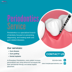 What Is Periodontics? Common Treatments for Gum Disease !


Periodontics is a specialized branch of dentistry that focuses on the prevention, diagnosis, and treatment of gum disease and other conditions affecting the supporting structures of the teeth, such as the gums and bone. Understanding what periodontics is can help you take proactive steps to maintain a healthy smile and address issues like periodontal disease before they become severe.
If you’re searching for periodontics in Portland, Riverplace Periodontics offers comprehensive personalized care to keep your gums and teeth in top condition. Our team specializes in treating a range of gum issues, including gingivitis, periodontitis, and advanced gum disease.

Visit our website for more information : https://www.riverplaceperiodontics.com/what-is-periodontics/