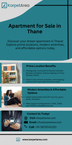 Own a stunning Apartment in Thane with modern interiors, spacious rooms, and premium finishes. Located in a peaceful yet well-connected area, this home offers convenience and comfort. Close to top schools, hospitals, and malls, it’s perfect for families or investors. Make this property your dream home today—schedule a viewing now!