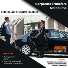 Euro Chauffeurs Melbourne offers premium Corporate Transfers in Melbourne, ensuring professionalism, punctuality, and comfort. Our luxury fleet and experienced chauffeurs cater to business needs, providing seamless travel for meetings, conferences, and events. With exceptional service, we guarantee a stress-free experience, allowing you to focus on your priorities while traveling in style.
