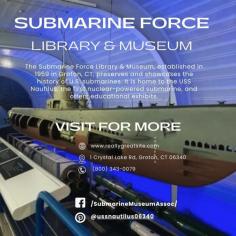 The Naval Submarine Museum in Groton, CT, is a premier destination for submarine history enthusiasts. Home to the USS Nautilus, the first nuclear-powered submarine, the museum offers an interactive journey through naval innovation. Visitors can explore the Nautilus, view historic artifacts, and learn about the evolution of undersea warfare. Located near Mystic and the Groton Naval Base, it’s a family-friendly, free-admission attraction perfect for history buffs, families, and anyone seeking unique things to do.
Website:  https://ussnautilus.org/
Location: 1 Crystal Lake Rd, Groton, CT 06340
Phone: (800) 343-0079
Facebook: https://www.facebook.com/SubmarineMuseumAssoc/
Instagram: https://www.instagram.com/explore/locations/216760129/submarine-force-museum-association-home-of-the-uss-nautilus
Yelp:  https://www.yelp.com/biz/submarine-force-library-and-museum-groton
