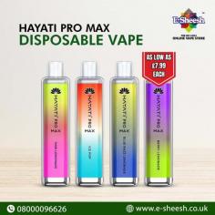 E-Sheesh is your top choice for the Hayati Pro Max Disposable Vape, a standout option for vapers seeking convenience and flavor. This device offers a remarkable vaping experience with rich, smooth hits and a variety of delicious flavors. Designed for easy use, the Hayati Pro Max comes pre-filled and requires no refilling or charging, making it perfect for on-the-go enjoyment.
 Visit Us: https://e-sheesh.co.uk/products/crystal-pro-max-4000-disposable-vape-device-any-3-for-27 
