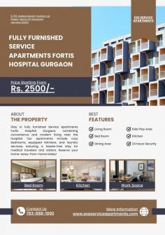 Stay in fully furnished [Service apartments Fortis Hospital Gurgaon], combining convenience and modern living near the hospital. Our apartments include cozy bedrooms, equipped kitchens, and laundry services, ensuring a hassle-free stay for medical travelers and visitors. Reserve your home-away-from-home today!