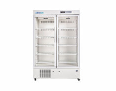 Advalab Pharmaceutical Refrigerator offers a 1006-liter capacity with a two to eight degrees Celsius range for safe drug and vaccine storage. It features a stainless steel interior, built-in lock, R290a refrigerant, air-cooled system, digital microprocessor, adjustable shelves, LED lighting, and alarms.
