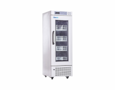 Advalab Blood Refrigerator maintains a temperature of 4 plus or minus 1 degree Celsius with a 368-liter capacity and wiring shelves for stable storage. It includes a touch-screen display, a rust-proof stainless steel interior, forced air circulation, alarm systems, quiet operation, and a secure lock.