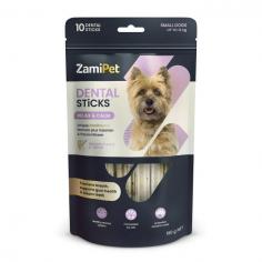 ZamiPet Dental Sticks Relax & Calm are delicious dog treats formulated to support overall oral health for dogs with the added benefits of Valerian Root and Passionflower for a healthy nervous system. These unique four-clover-shaped sticks provide gentle abrasion during chewing and help clean tartar and plaque buildup whereas its unique formulation freshens breath, promotes healthy gums, and prevents periodontal diseases in dogs.